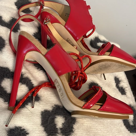 GX Gwen Stefani Y2K Streetwear Chiyo heels RED Lace up Ankle Wrap Stilettos 9 - Picture 6 of 9